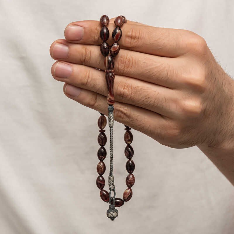 Silver Kazaz Tassel Tightened Amber Prayer Beads