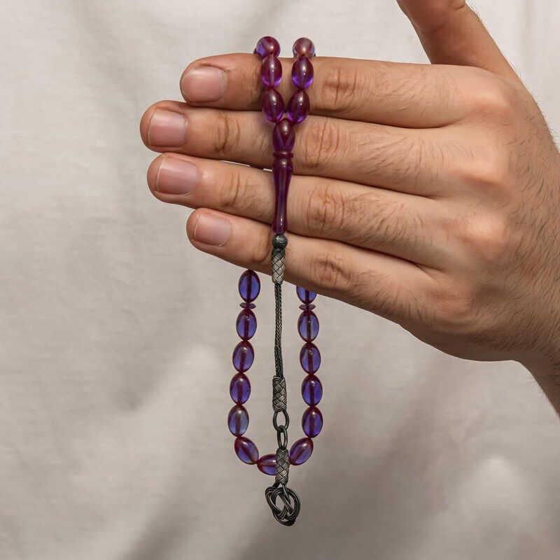 Silver Kazaz Tassel Tightened Amber Prayer Beads