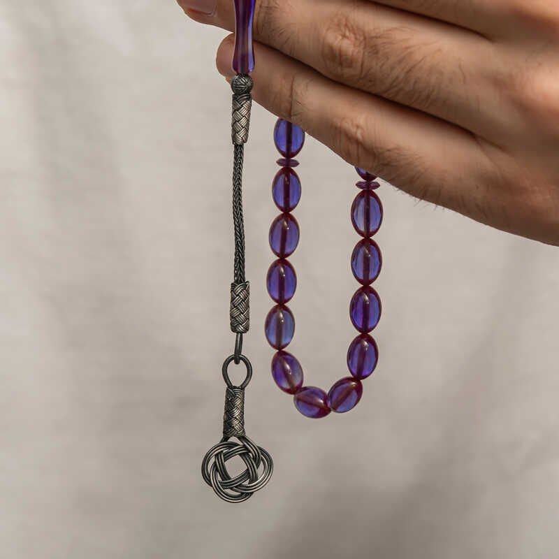 Silver Kazaz Tassel Tightened Amber Prayer Beads