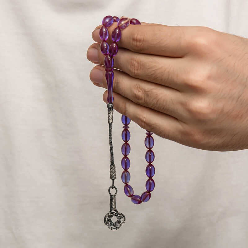 Silver Kazaz Tassel Tightened Amber Prayer Beads