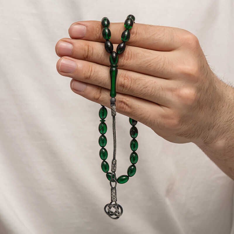 Silver Kazaz Tassel Tightened Amber Prayer Beads