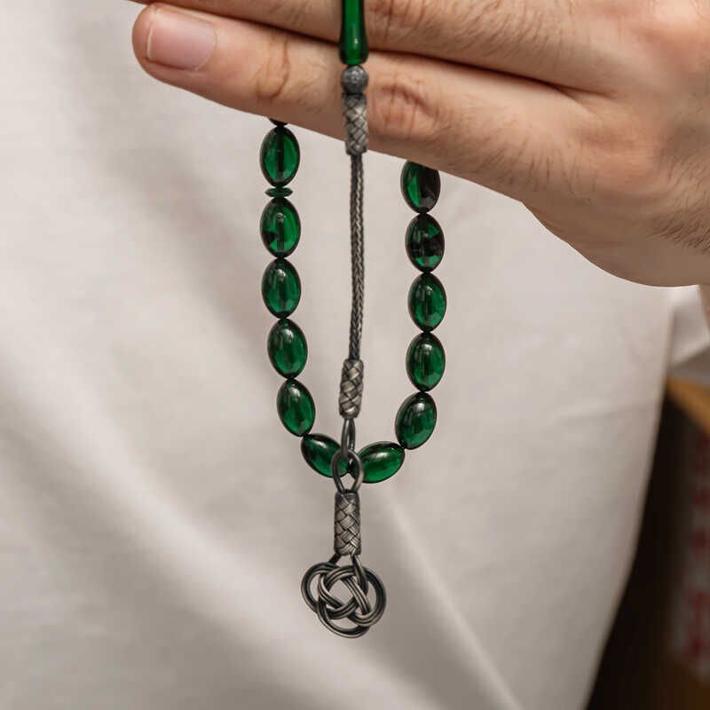 Silver Kazaz Tassel Tightened Amber Prayer Beads