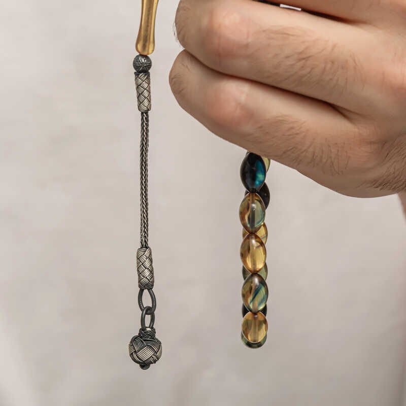 Silver Kazaz Tassel Tightened Amber Prayer Beads