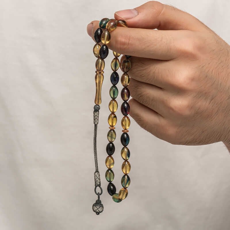 Silver Kazaz Tassel Tightened Amber Prayer Beads