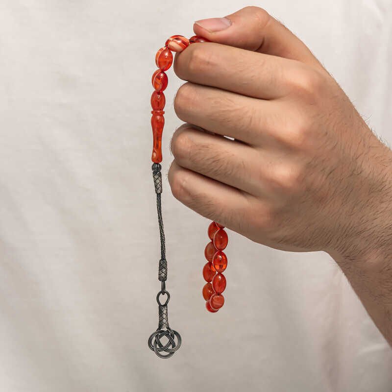 Silver Kazaz Tassel Tightened Amber Prayer Beads