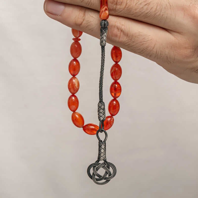 Silver Kazaz Tassel Tightened Amber Prayer Beads