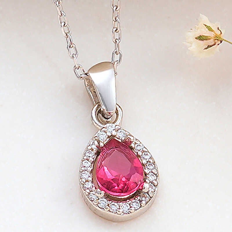 Silver Pink Drop Zircon Stone Women's Necklace