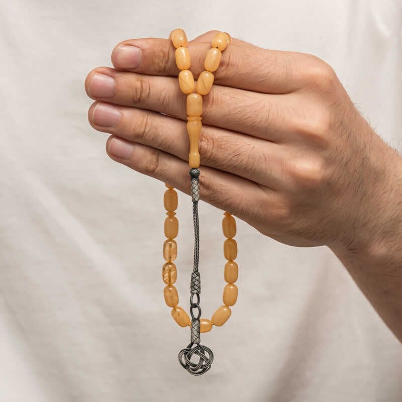 Silver Kazaz Tassel Tightened Amber Prayer Beads