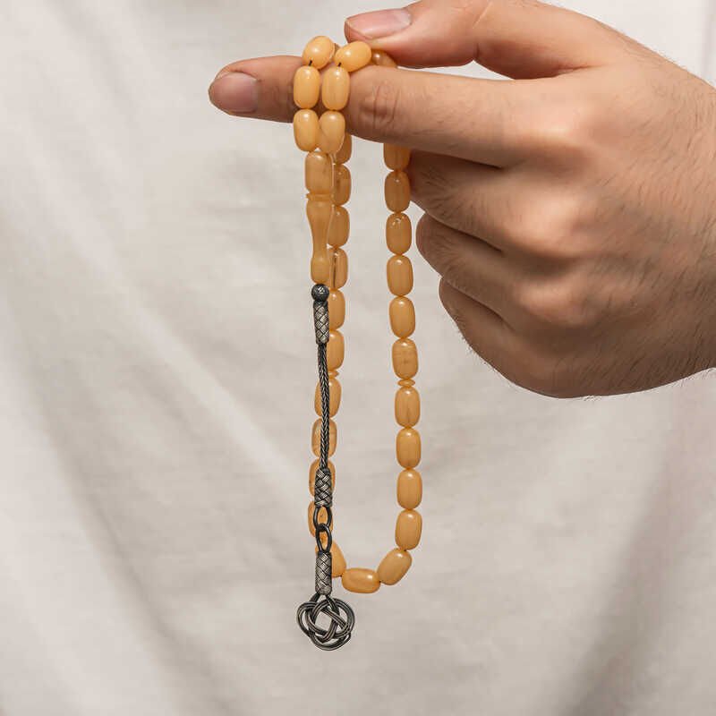 Silver Kazaz Tassel Tightened Amber Prayer Beads
