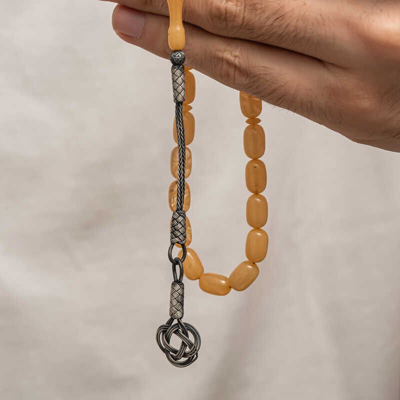 Silver Kazaz Tassel Tightened Amber Prayer Beads