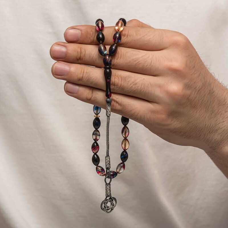 Silver Kazaz Tassel Tightened Amber Prayer Beads