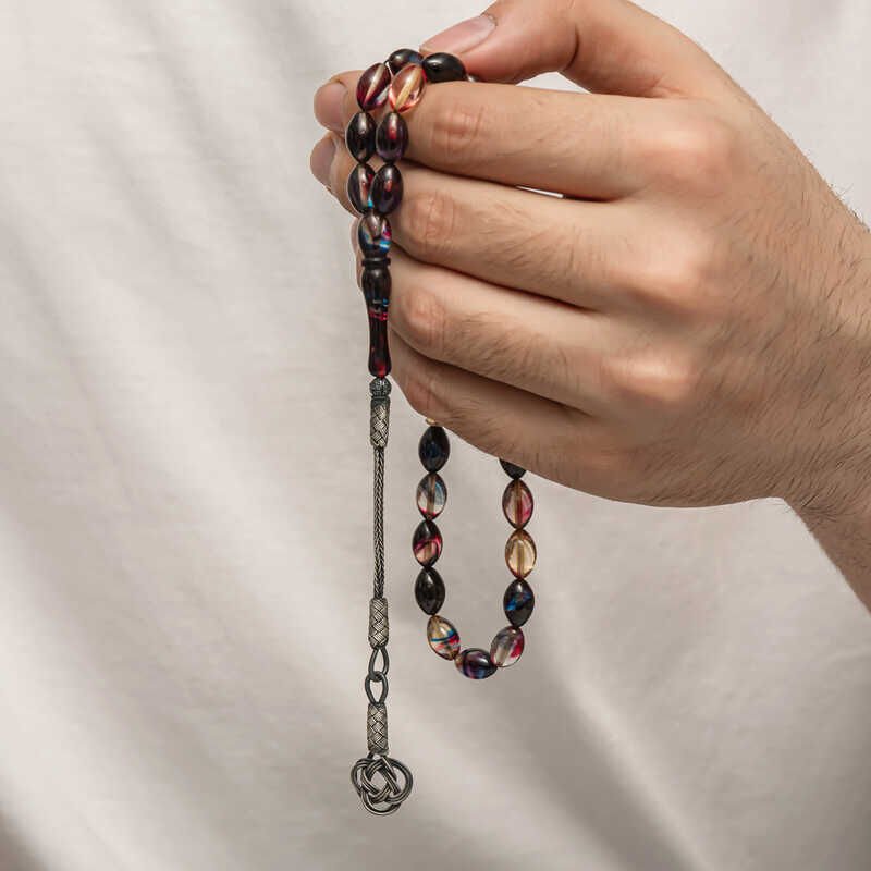Silver Kazaz Tassel Tightened Amber Prayer Beads