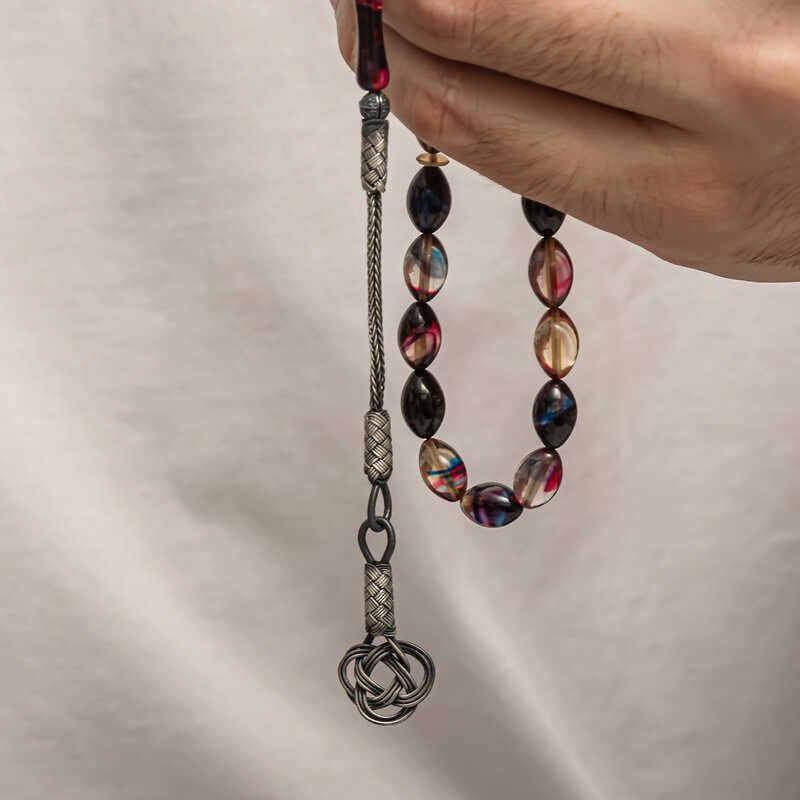 Silver Kazaz Tassel Tightened Amber Prayer Beads