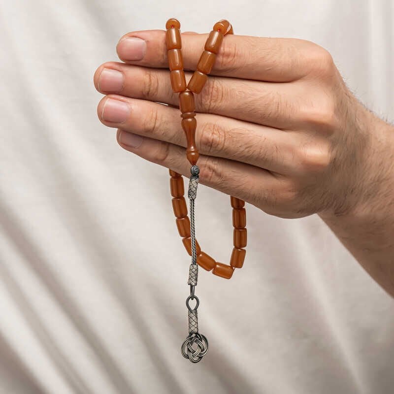 Silver Kazaz Tassel Tightened Amber Prayer Beads