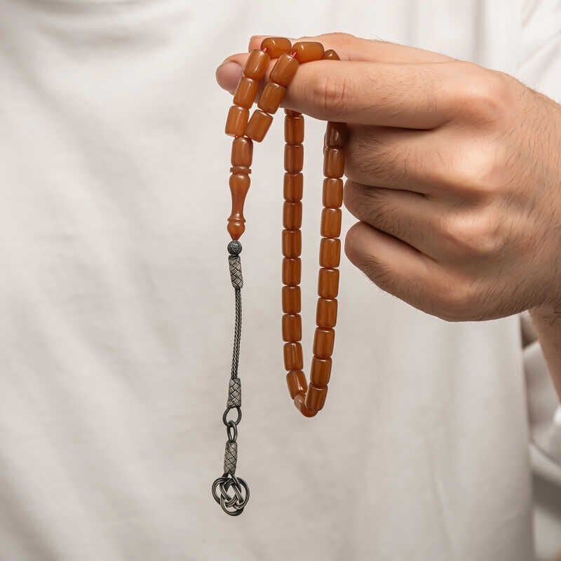 Silver Kazaz Tassel Tightened Amber Prayer Beads