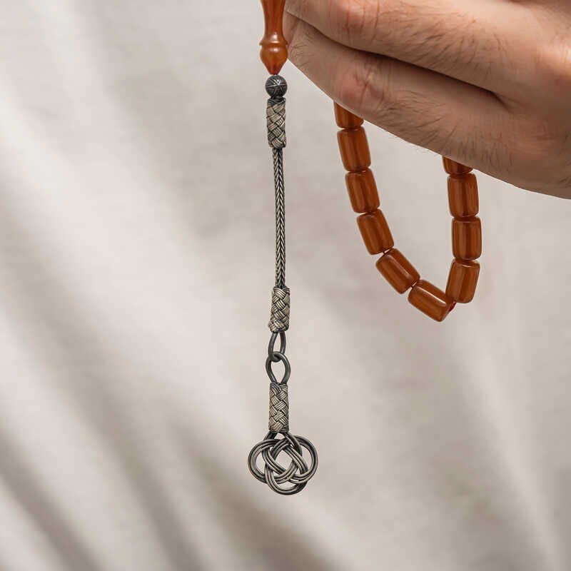 Silver Kazaz Tassel Tightened Amber Prayer Beads