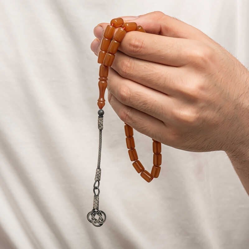 Silver Kazaz Tassel Tightened Amber Prayer Beads
