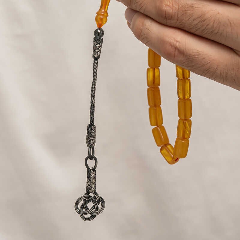 Silver Kazaz Tassel Tightened Amber Prayer Beads