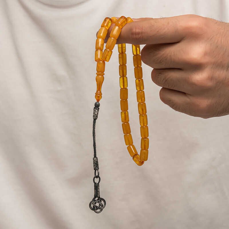 Silver Kazaz Tassel Tightened Amber Prayer Beads