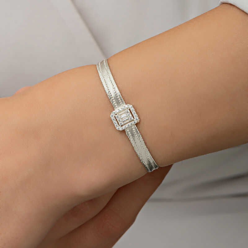 Silver Baguette Stone Trabzon Wicker Women's Bracelet