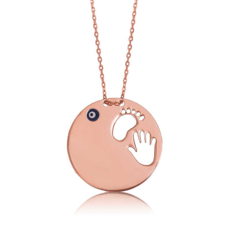 Silver Hand Footprint Mother Lady Necklace