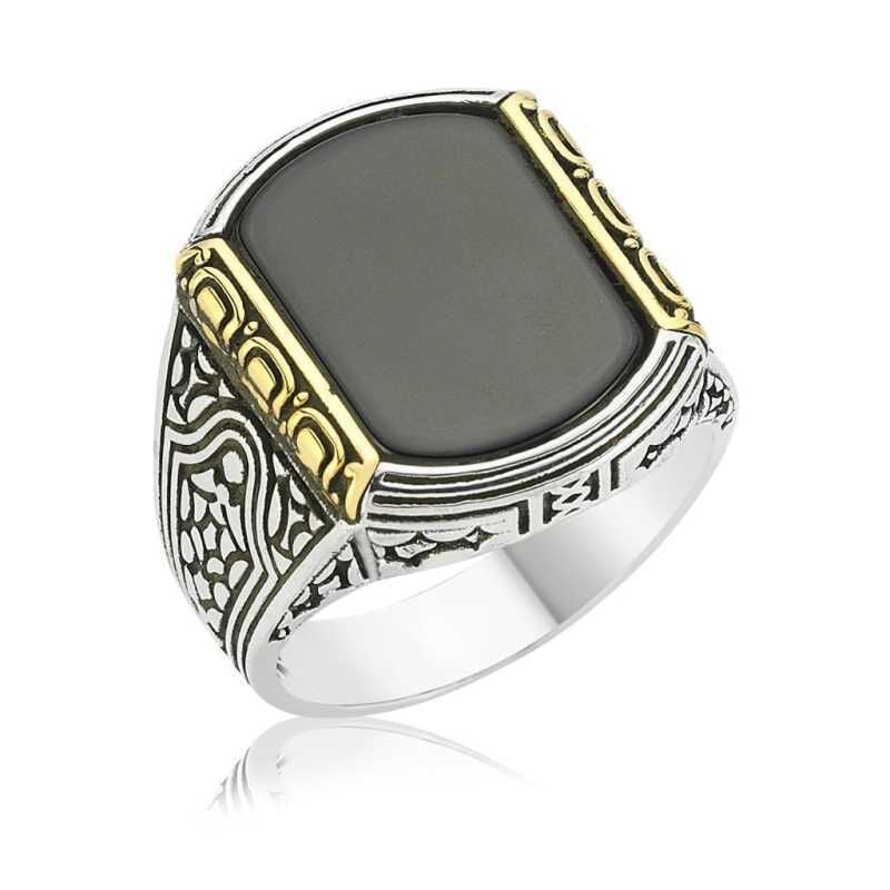 Silver Black Stone Men's Ring