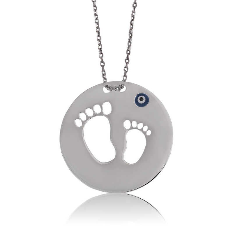Silver Mother Baby Footprint Women's Necklace