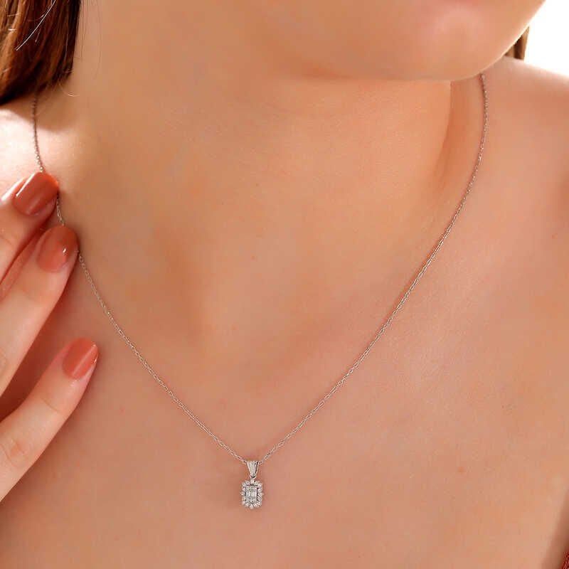 Silver Baguette Stone Women's Necklace