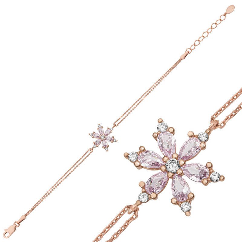 Silver Rose Pink Lotus Flower Women's Bracelet