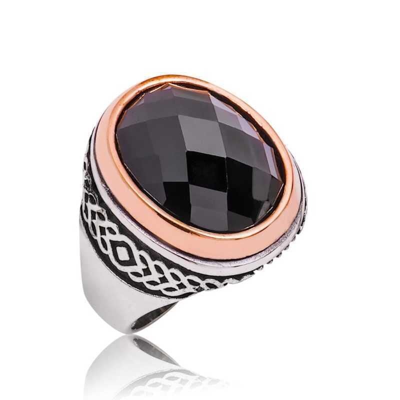 Silver Black Cut Stone Men's Ring