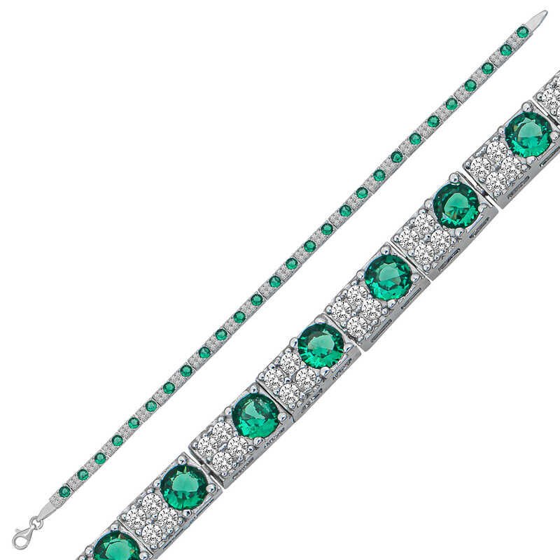 Silver Green White Stone Waterway Women's Bracelet