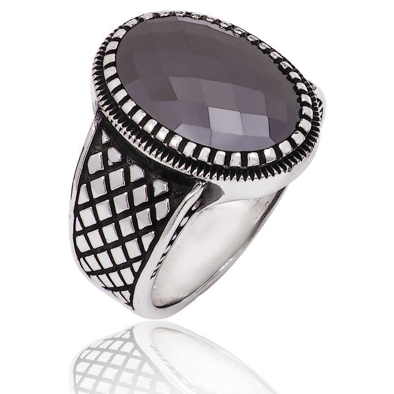 Silver Black Stone Men's Ring