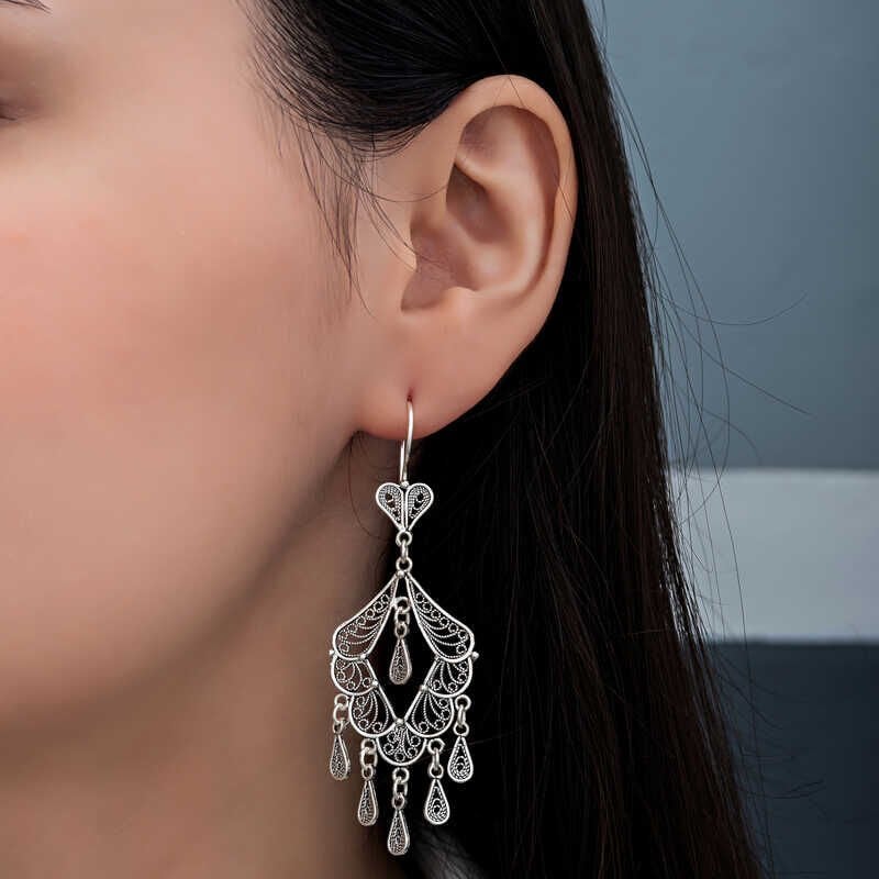 Silver Filigree Dangle Women's Earrings