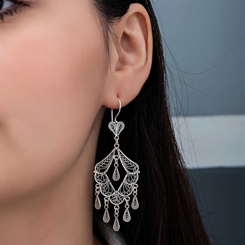 Silver Filigree Dangle Women's Earrings