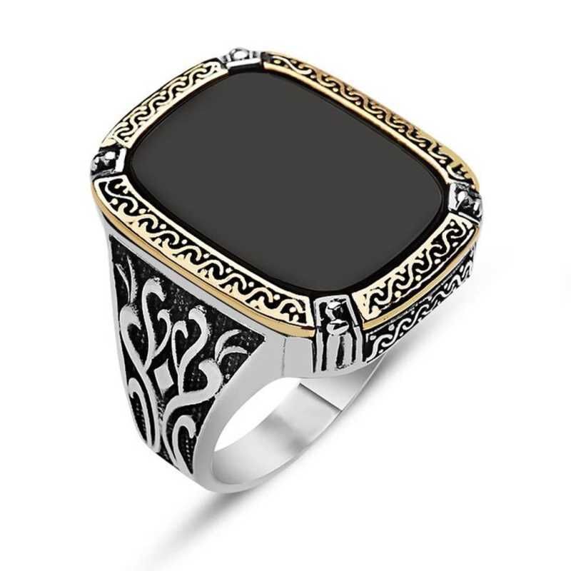 Silver Black Stone Men's Ring