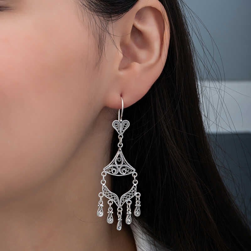 Silver Filigree Dangle Women's Earrings
