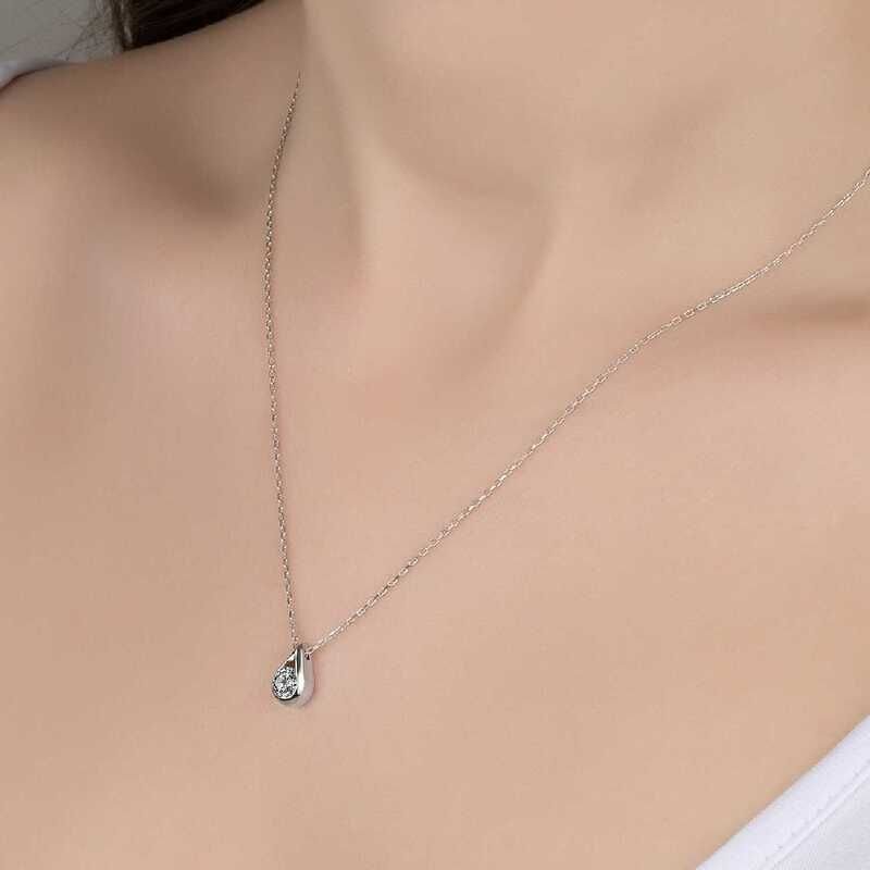 Swarovski Stone Silver Drop Solitaire Women's Necklace