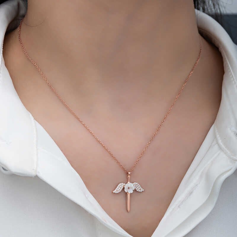 Silver Magnolia Flower Angel Women's Necklace