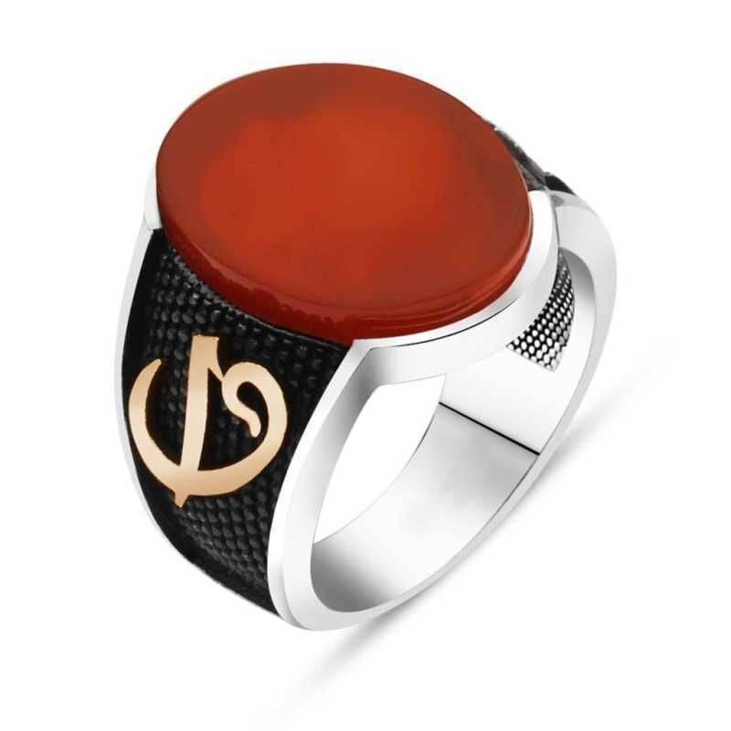 Silver Agate Stone Elif Vav Men's Ring
