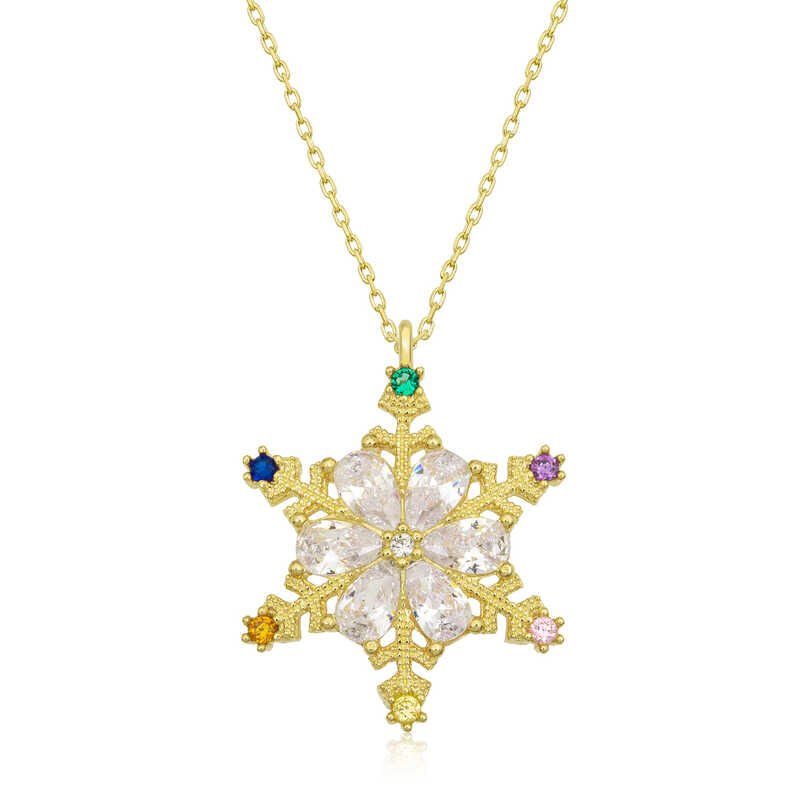 Silver Gold Color Stone Snowflake Women's Necklace