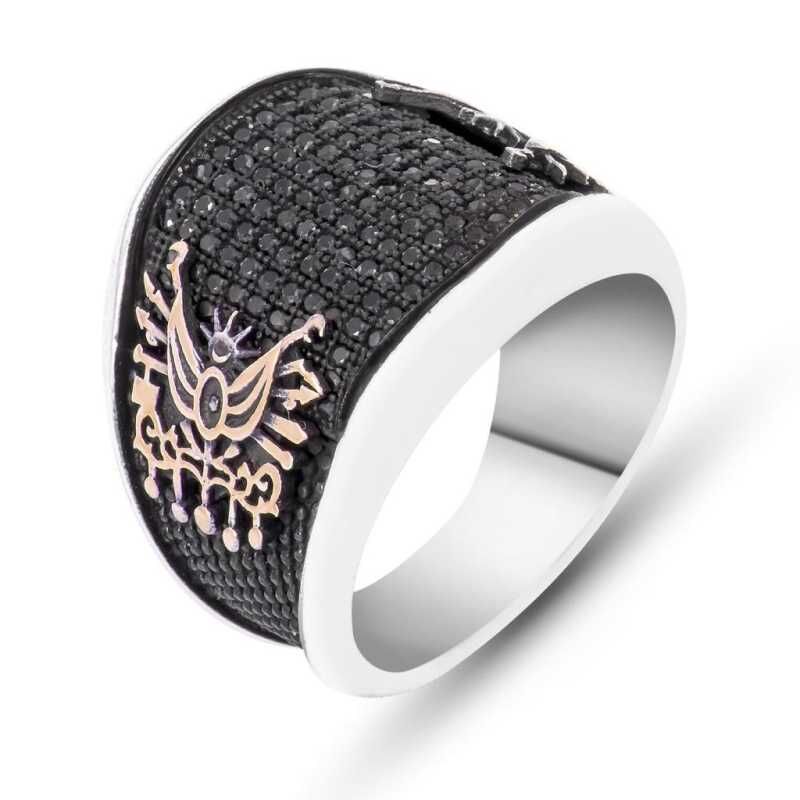 Silver Stone Ottoman Coat of Arms Men's Ring