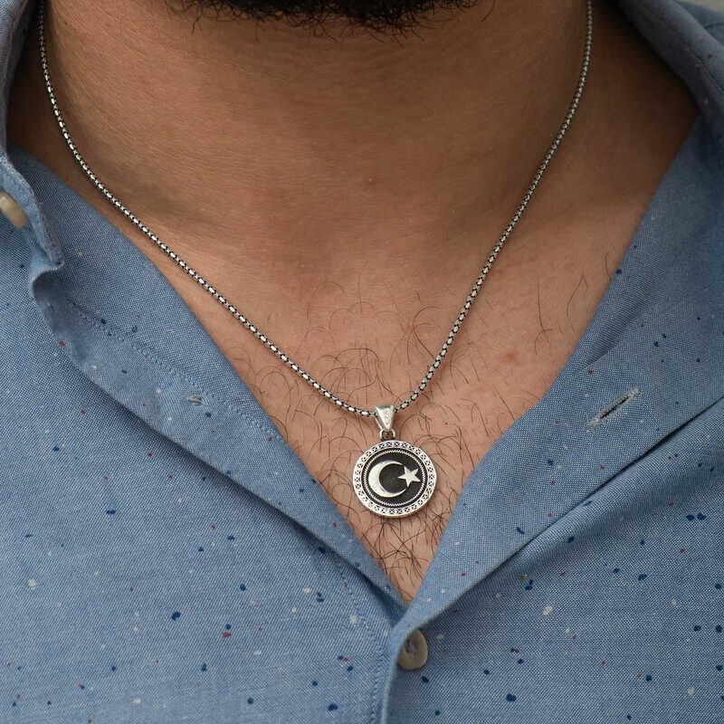 Silver Crescent Star Necklace