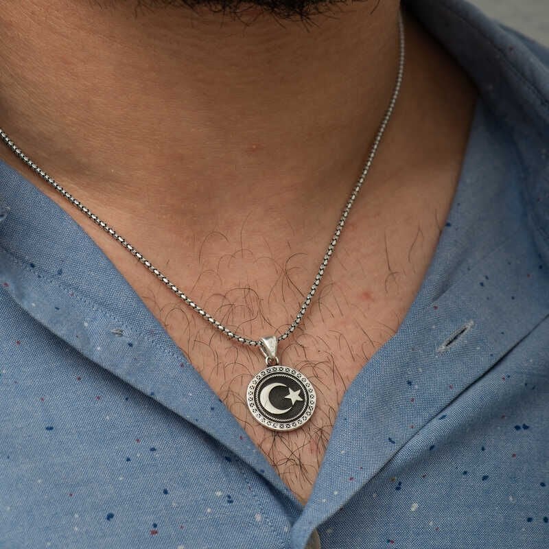 Silver Crescent Star Necklace