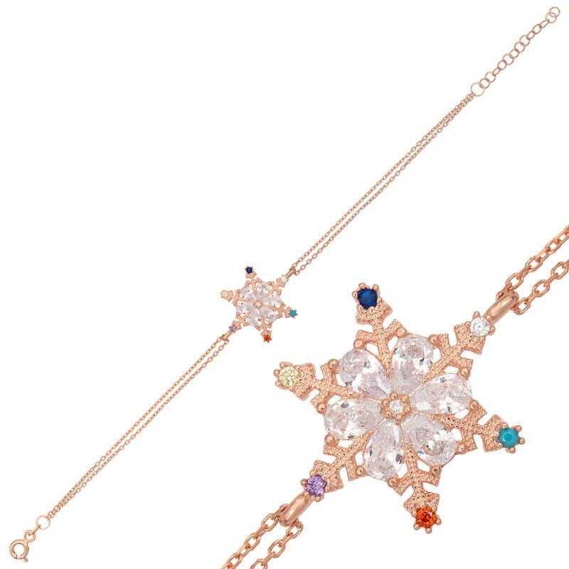 Silver Rose Color Stone Snowflake Women's Bracelet
