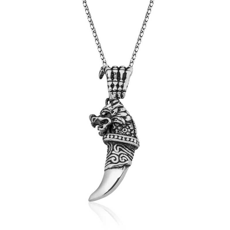 Silver Dragon Female Male Necklace