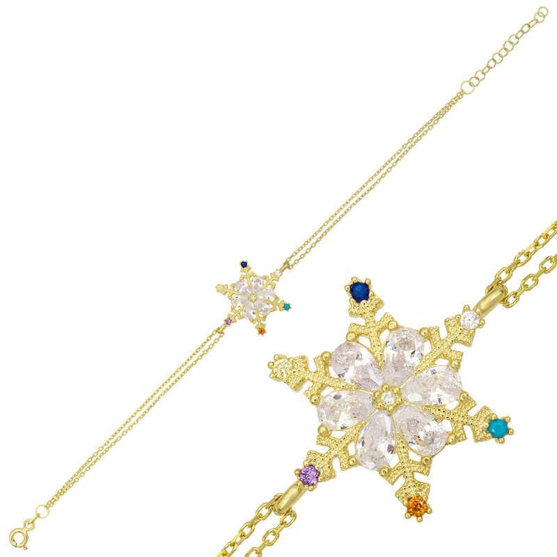 Silver Gold Color Stone Snowflake Women's Bracelet
