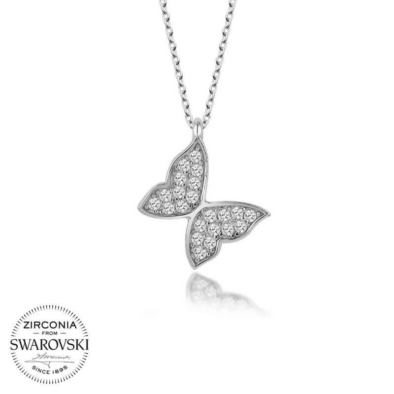 Swarovski Stone Silver Butterfly Women's Necklace