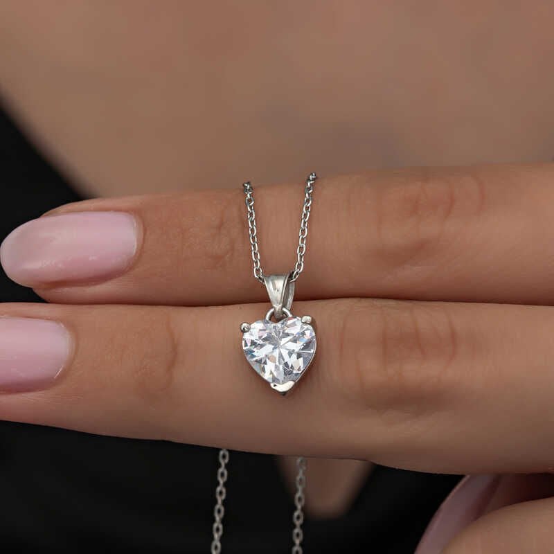 Silver White Stone Heart Women's Necklace
