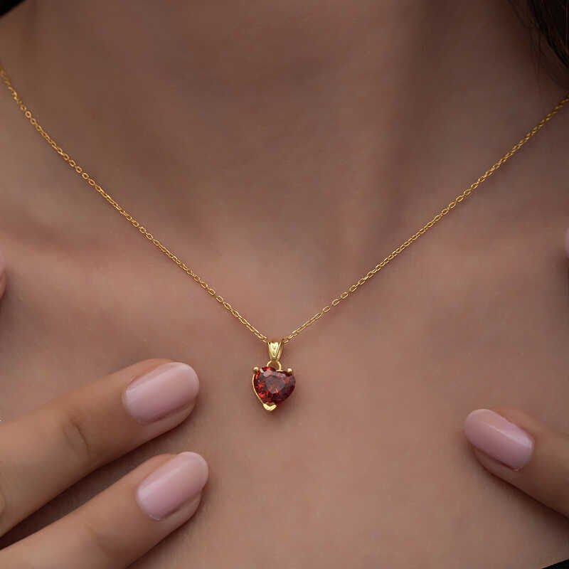 Silver Gold Red Stone Heart Women's Necklace