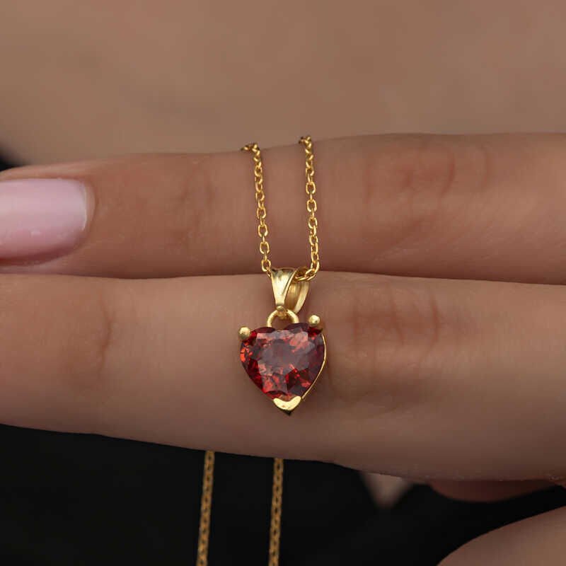 Silver Gold Red Stone Heart Women's Necklace